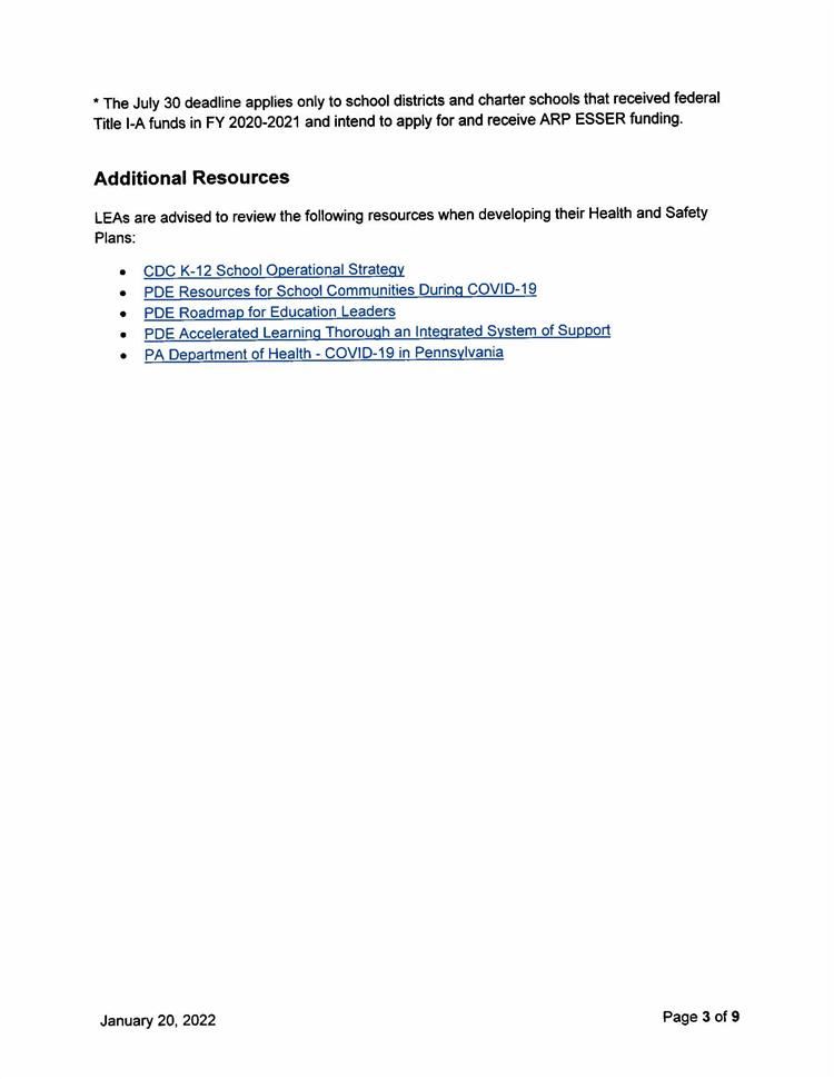 2021-2022 ARP ESSR Health and Safety Plan